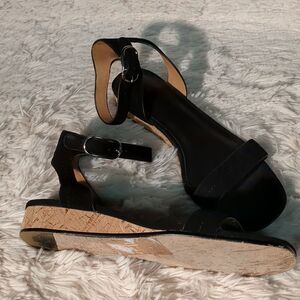 Joie Strappy Black Suede Cork Sandals, Size 37